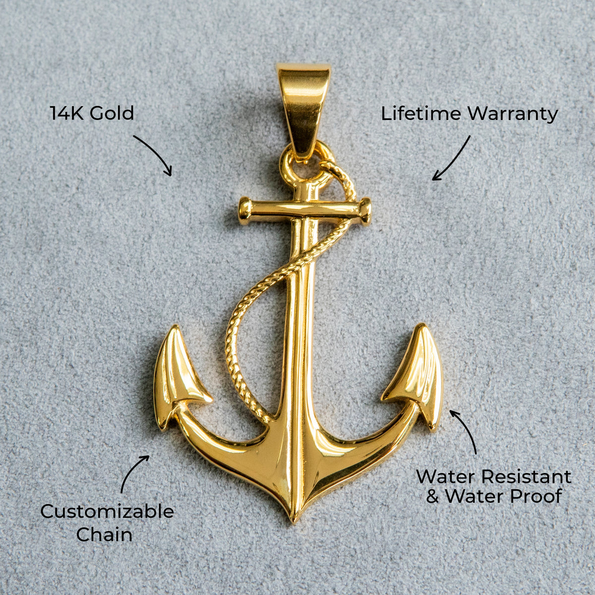 Mens Jewelry - 14K Gold Anchor Necklace | Appx. 9 Grams