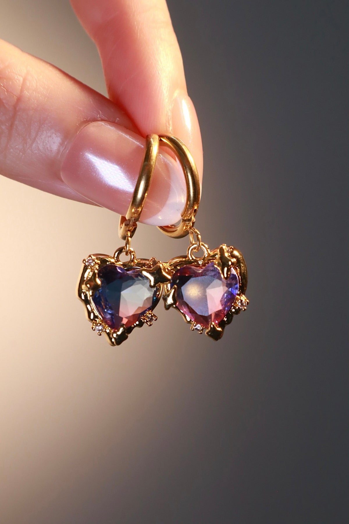 18K Real Gold Plated Gradient Heart Hoop Earrings