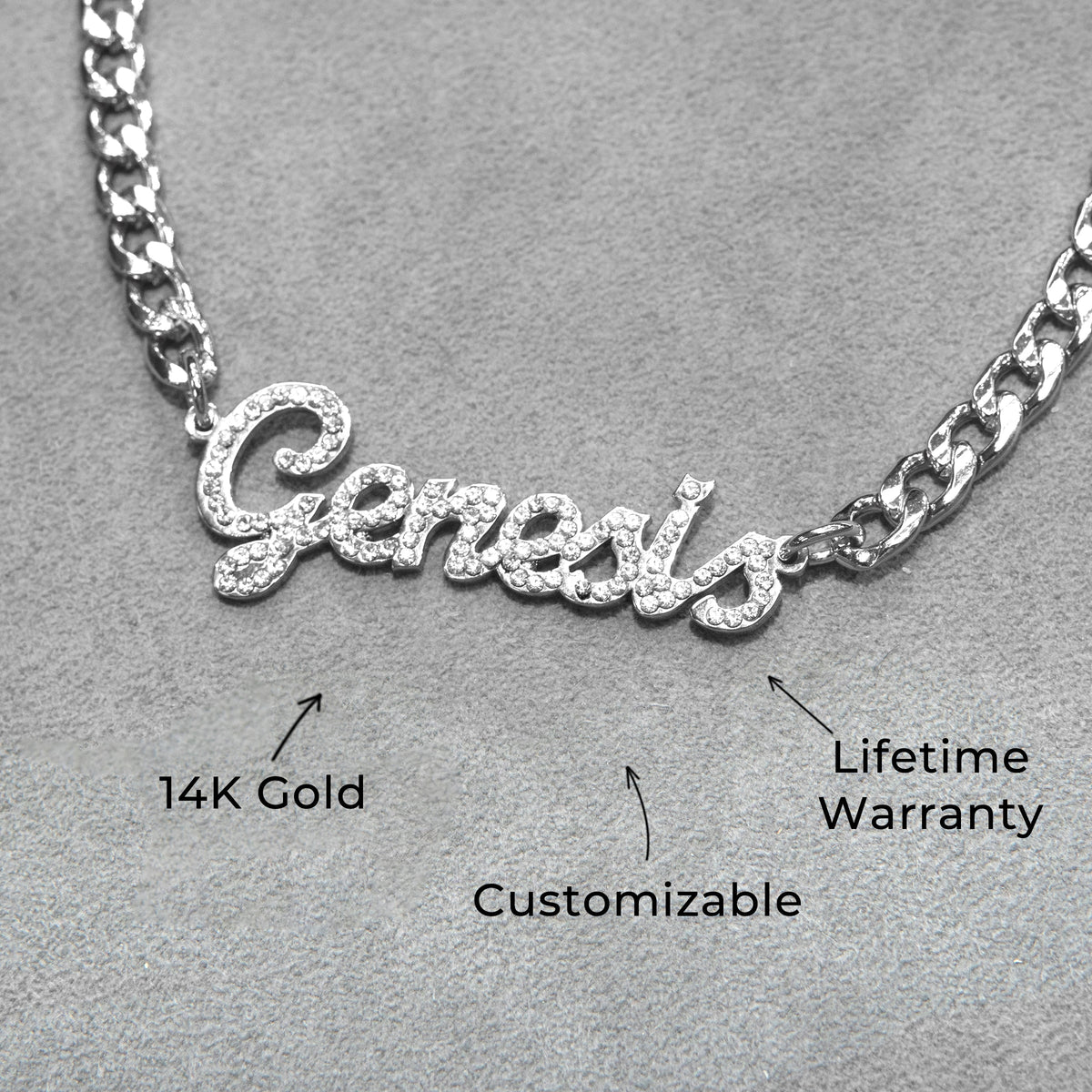 Women Jewelry - White Gold Iced Out VVS Name Necklace | Style # N24