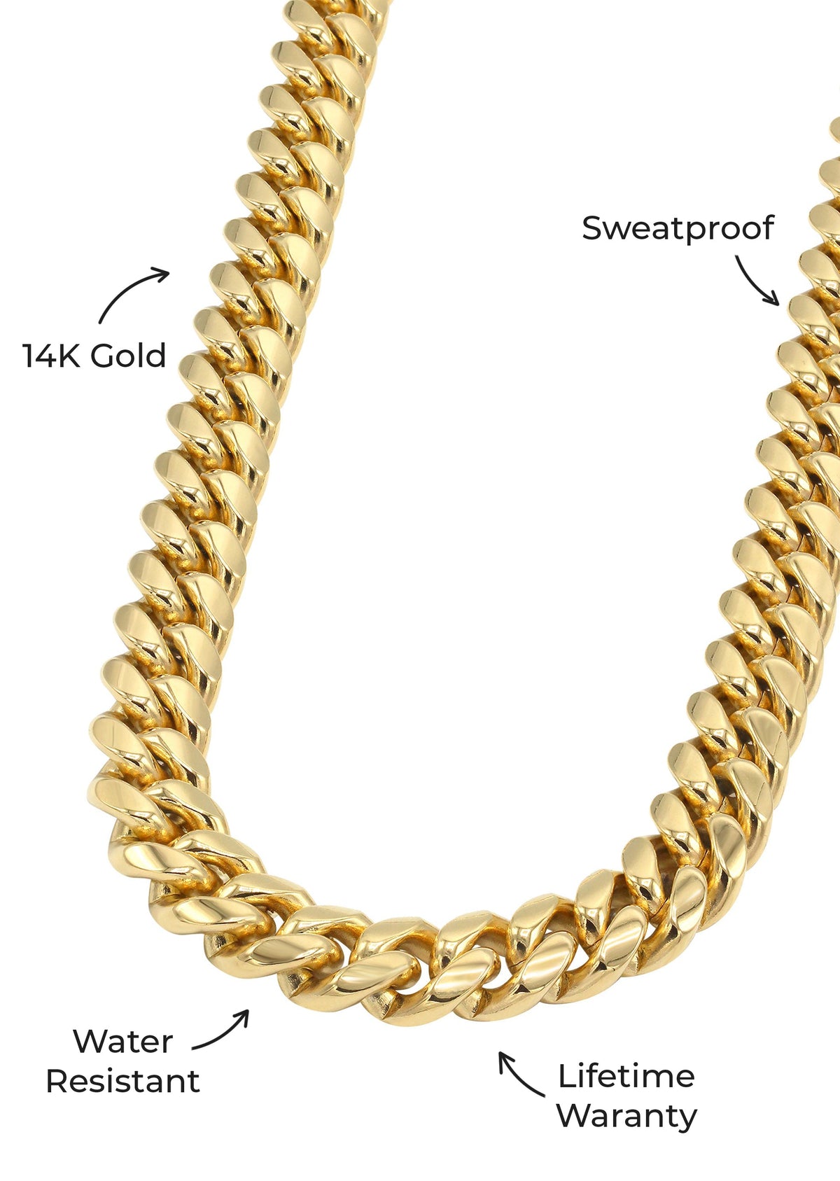Gold Jewelry - Mens 14K Gold Chain Solid Miami Cuban Link