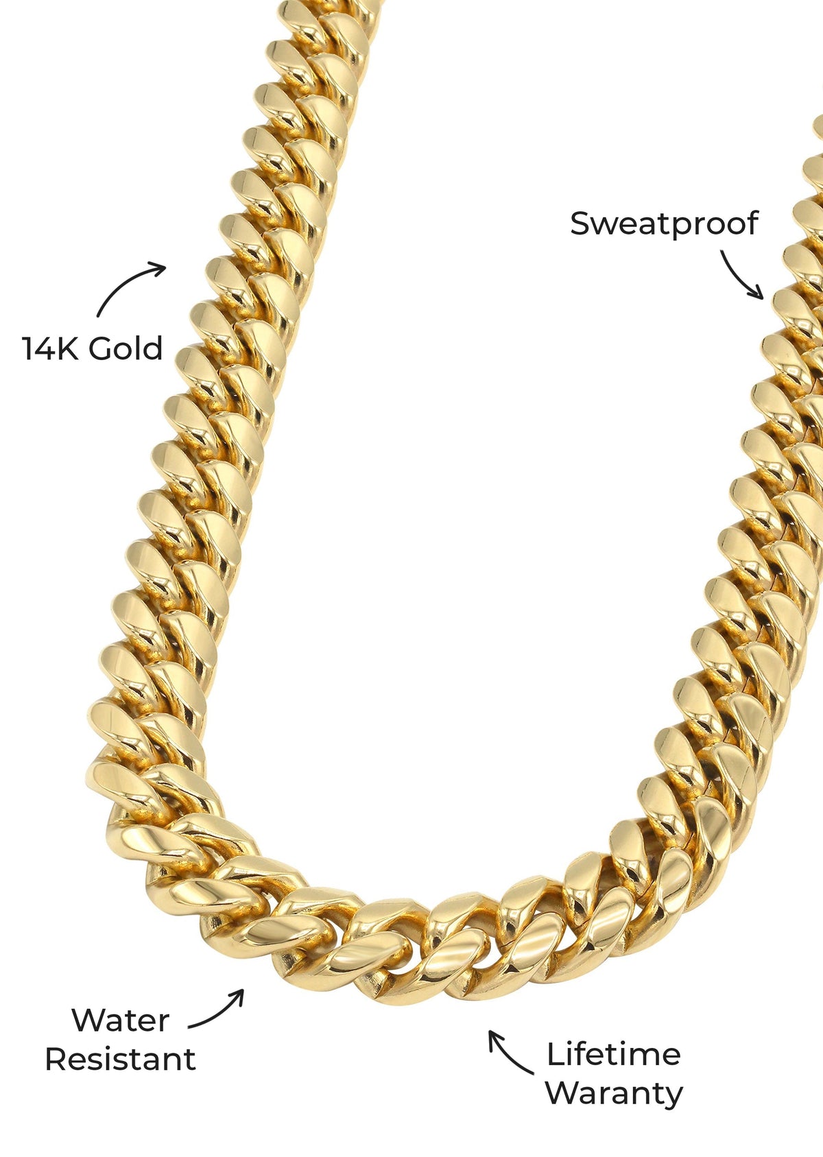 Gold Jewelry - Mens 14K Gold Chain Solid Miami Cuban Link
