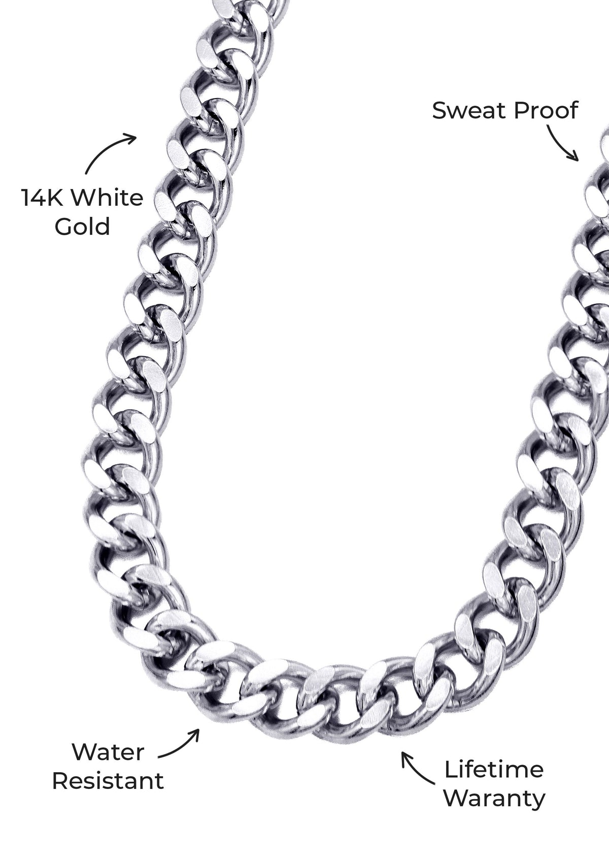 Gold Jewelry - Mens 14K White Gold Cuban Curb Chain