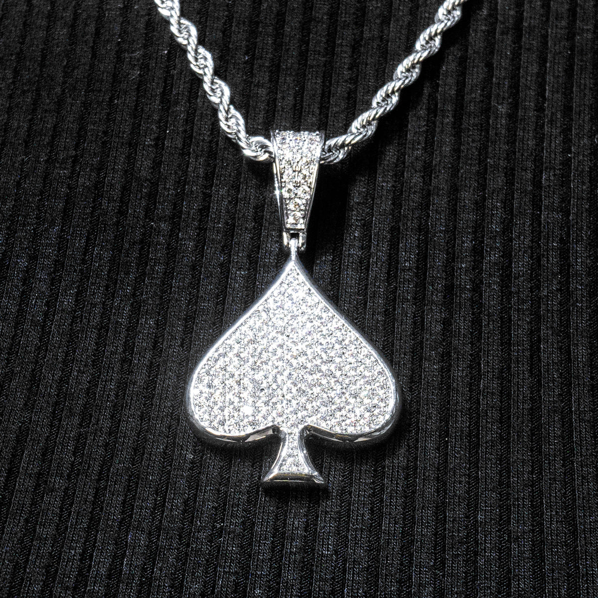 Mens Jewelry - 14K White Gold Iced Out VVS Ace of Spades Necklace | Appx. 15.9 Grams