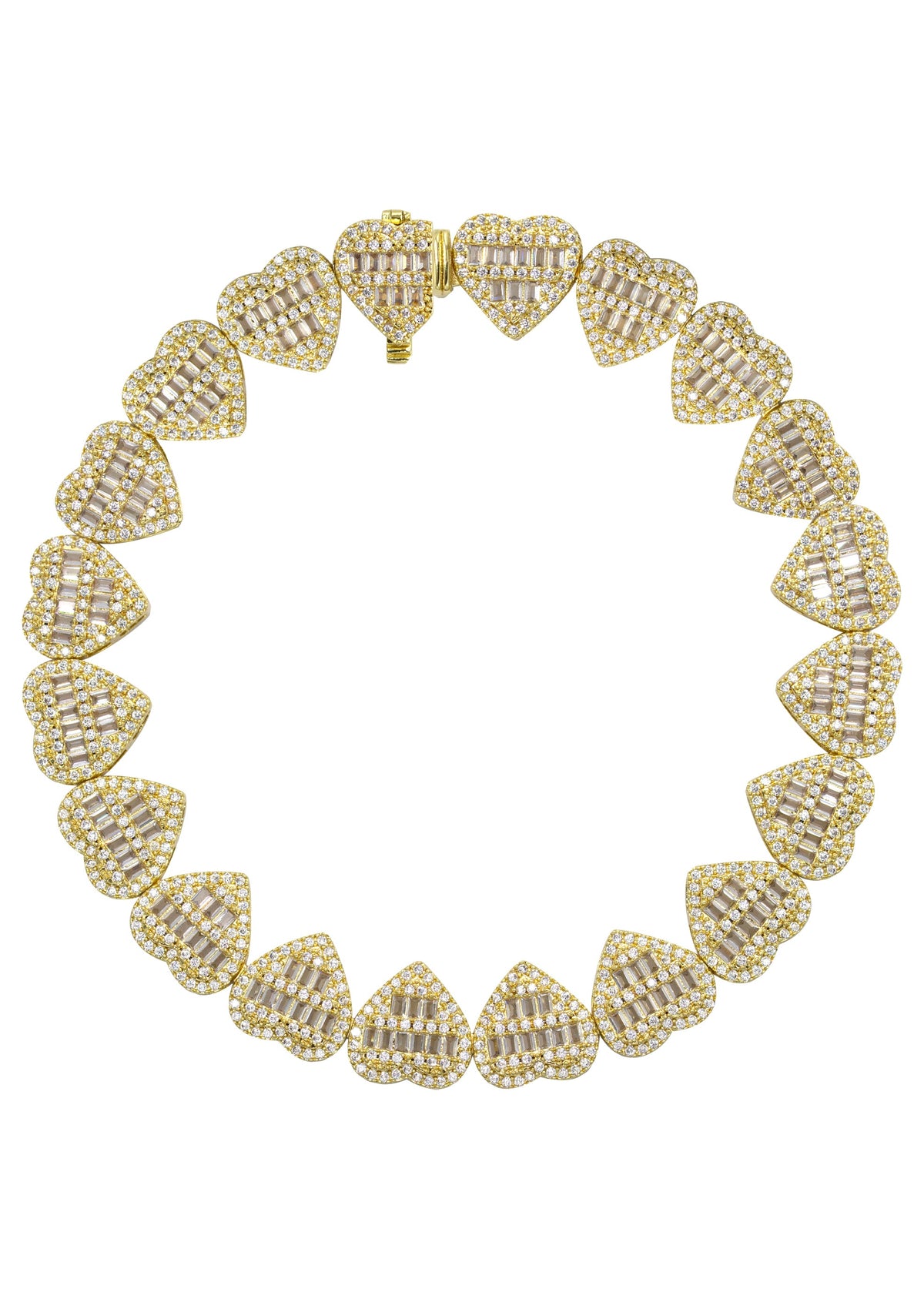 Womens Jewelry - 14K Gold Iced Out VVS Heart Bracelet