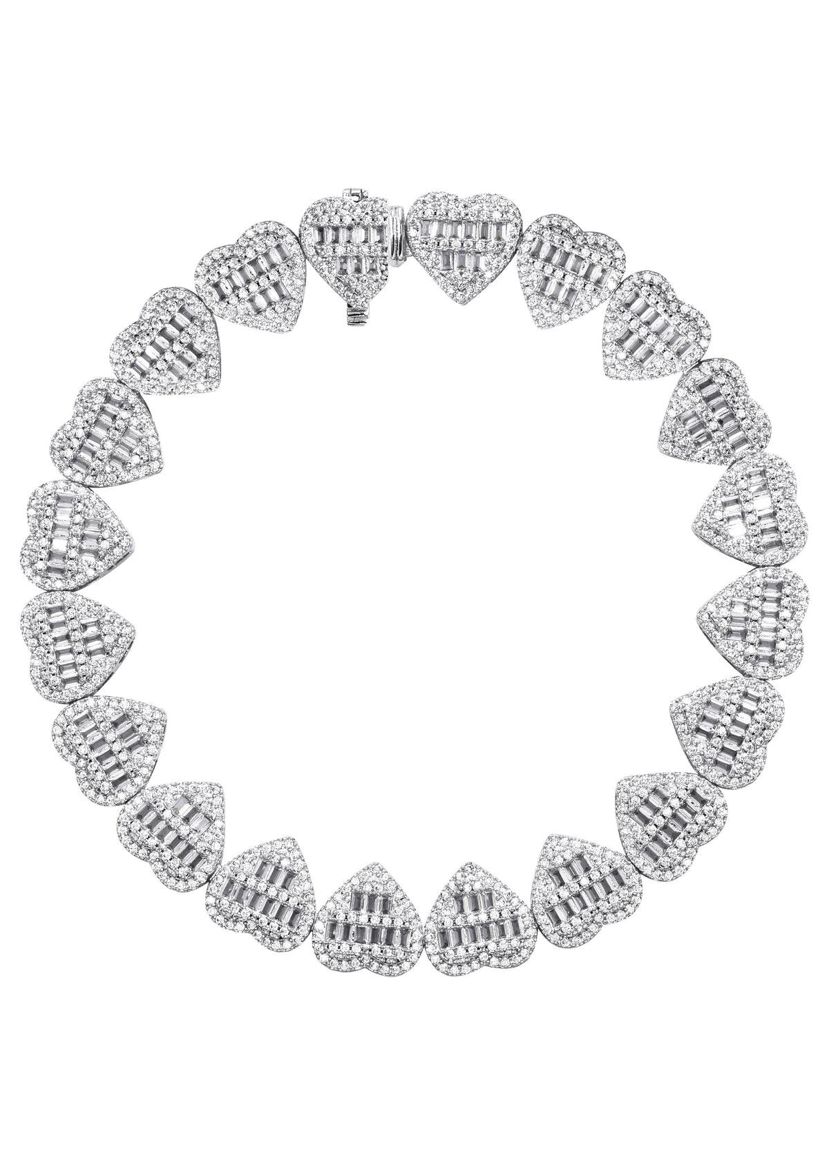 Womens Jewelry - 14K White Gold Iced Out VVS Heart Bracelet