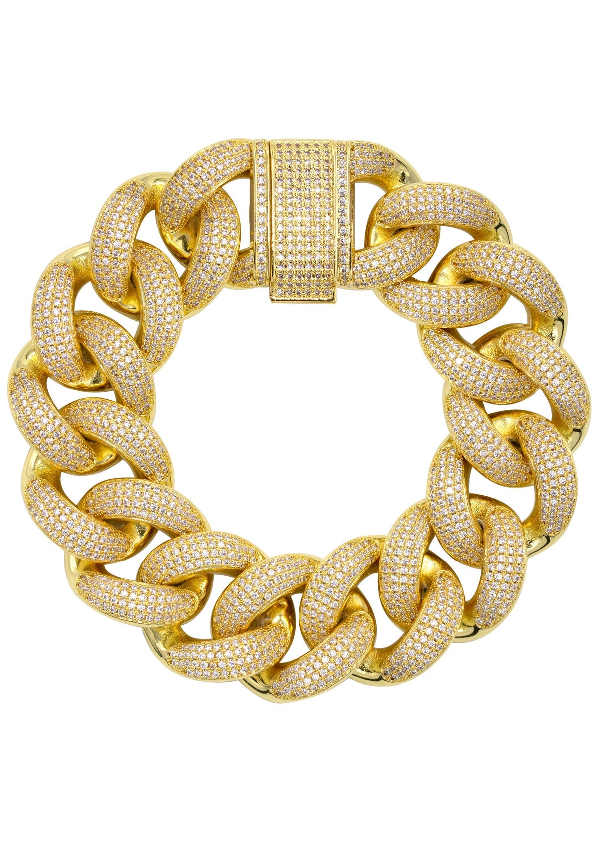 Gold Jewelry - Mens Big Gold Iced Out VVS Bracelet Miami Cuban Link 25MM
