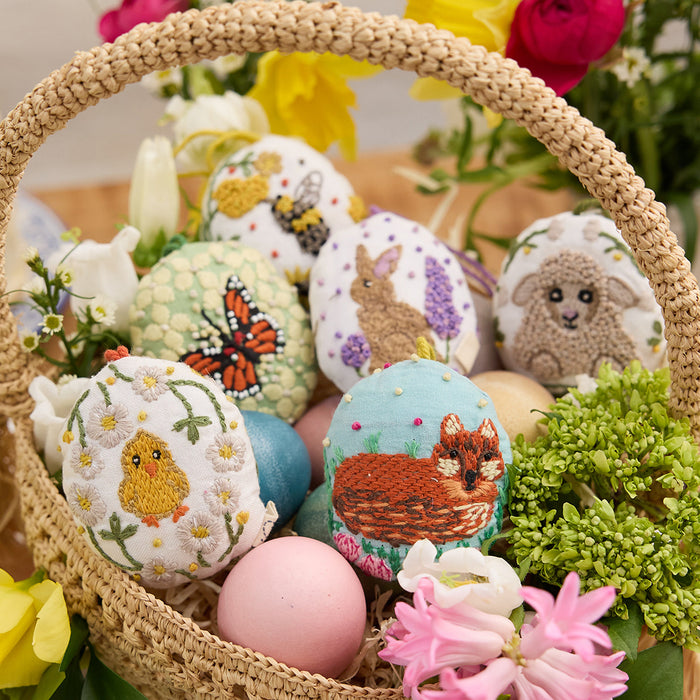 Fox in Wildflowers Embroidered Egg Ornament