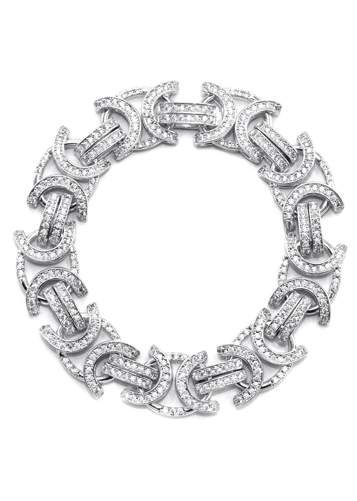 Gold Jewelry - Mens 14K White Gold Iced Out VVS Flat Byzantine Bracelet