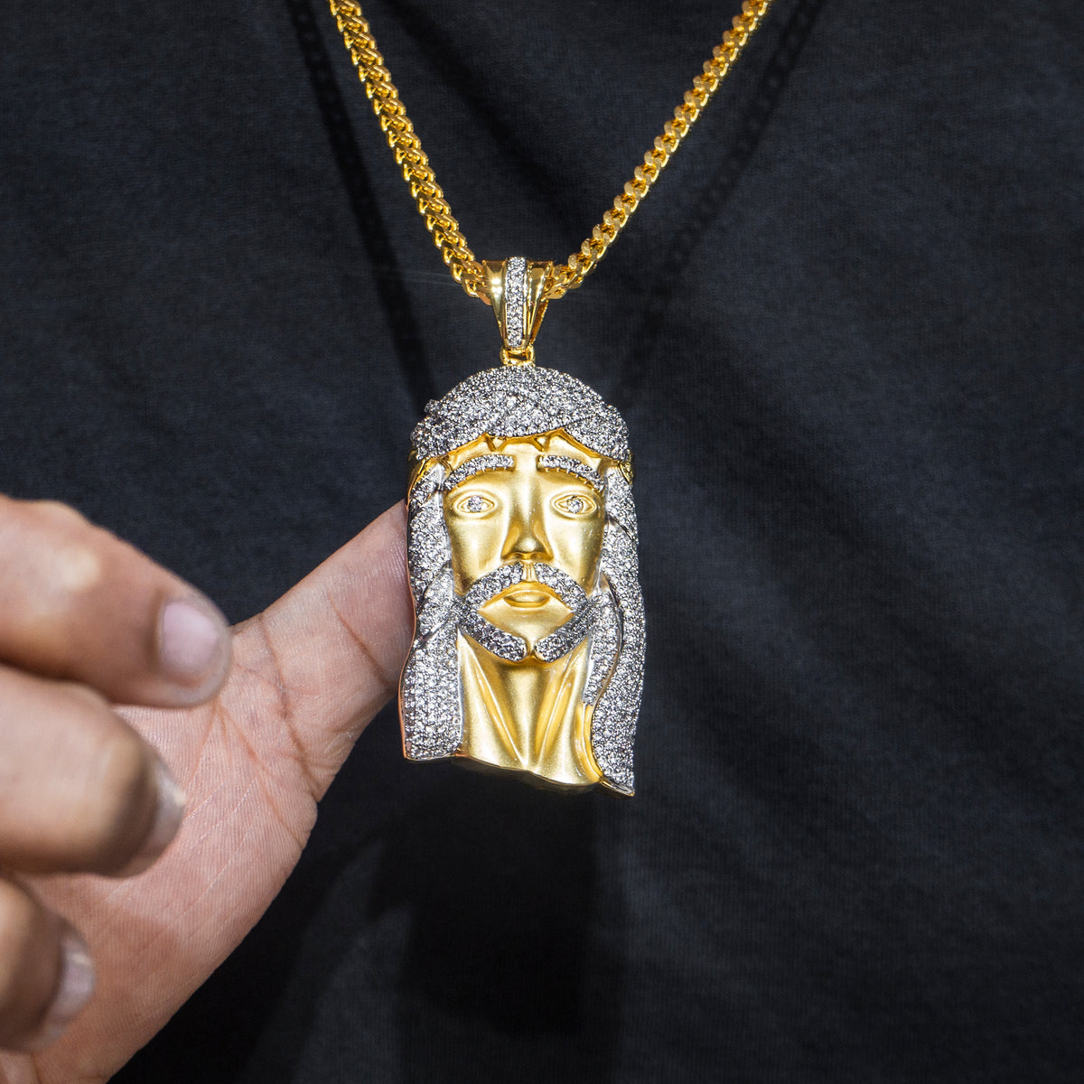 Mens Jewelry - Gold Iced Out VVS Jesus Piece Chain | Appx. 42.4 Grams