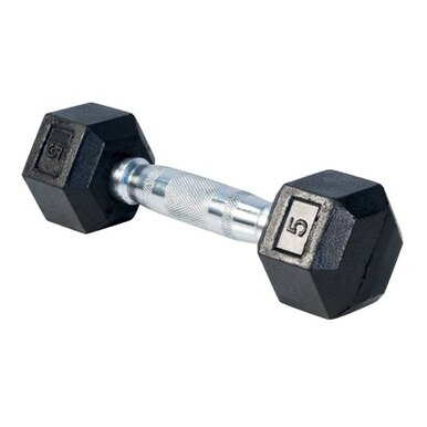 Life Fitness 5lb Rubber Hex Dumbbell angled view