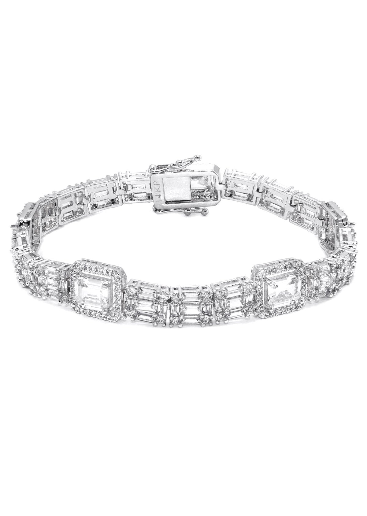 Gold Jewelry - Mens 14K White Gold Iced Out VVS Baguette Tennis Bracelet