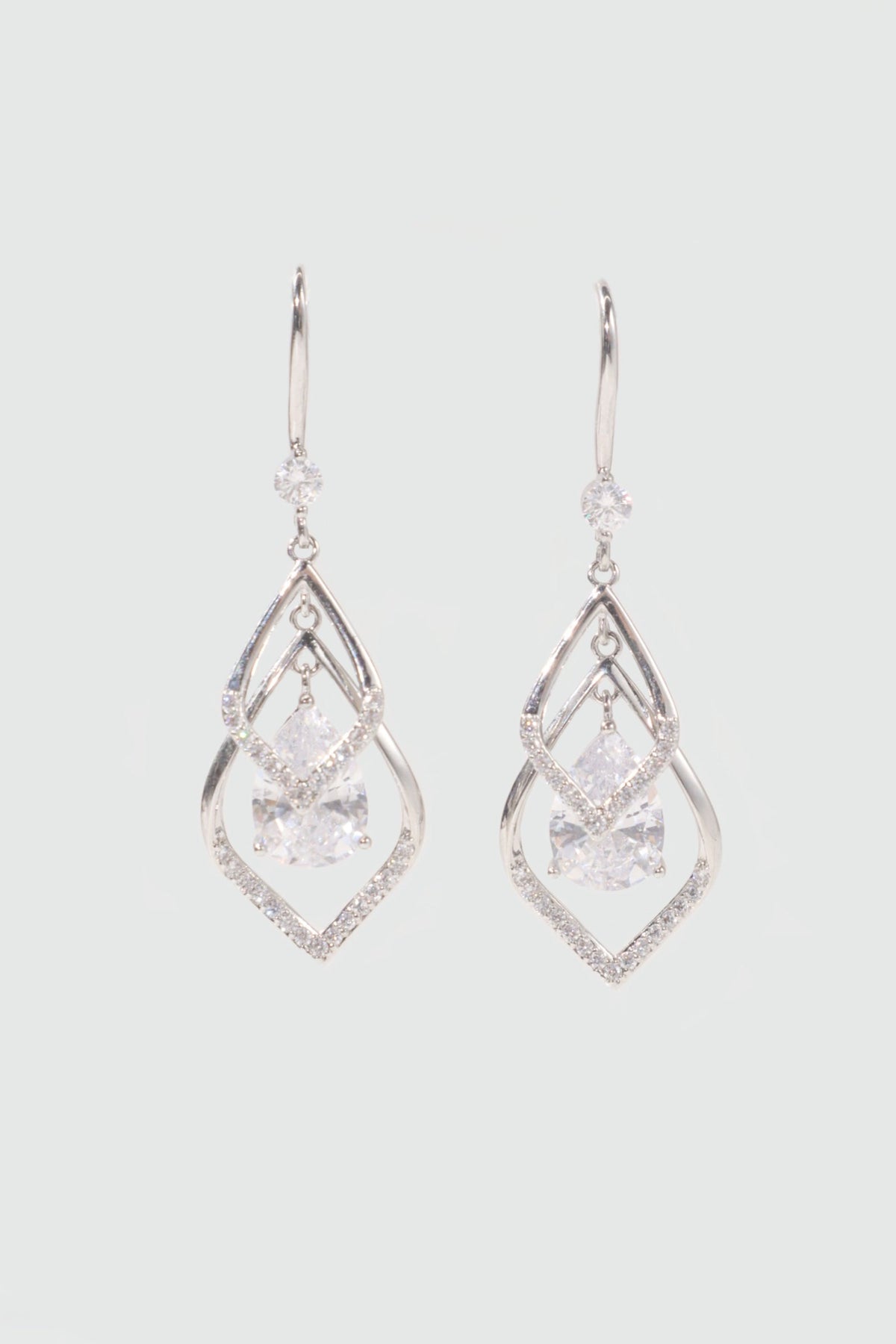 Palladium White Gold Plated Diamond Droplet Earrings