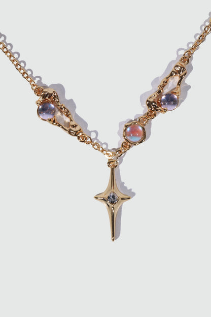 18K Real Gold Plated Moonstones Star Necklace