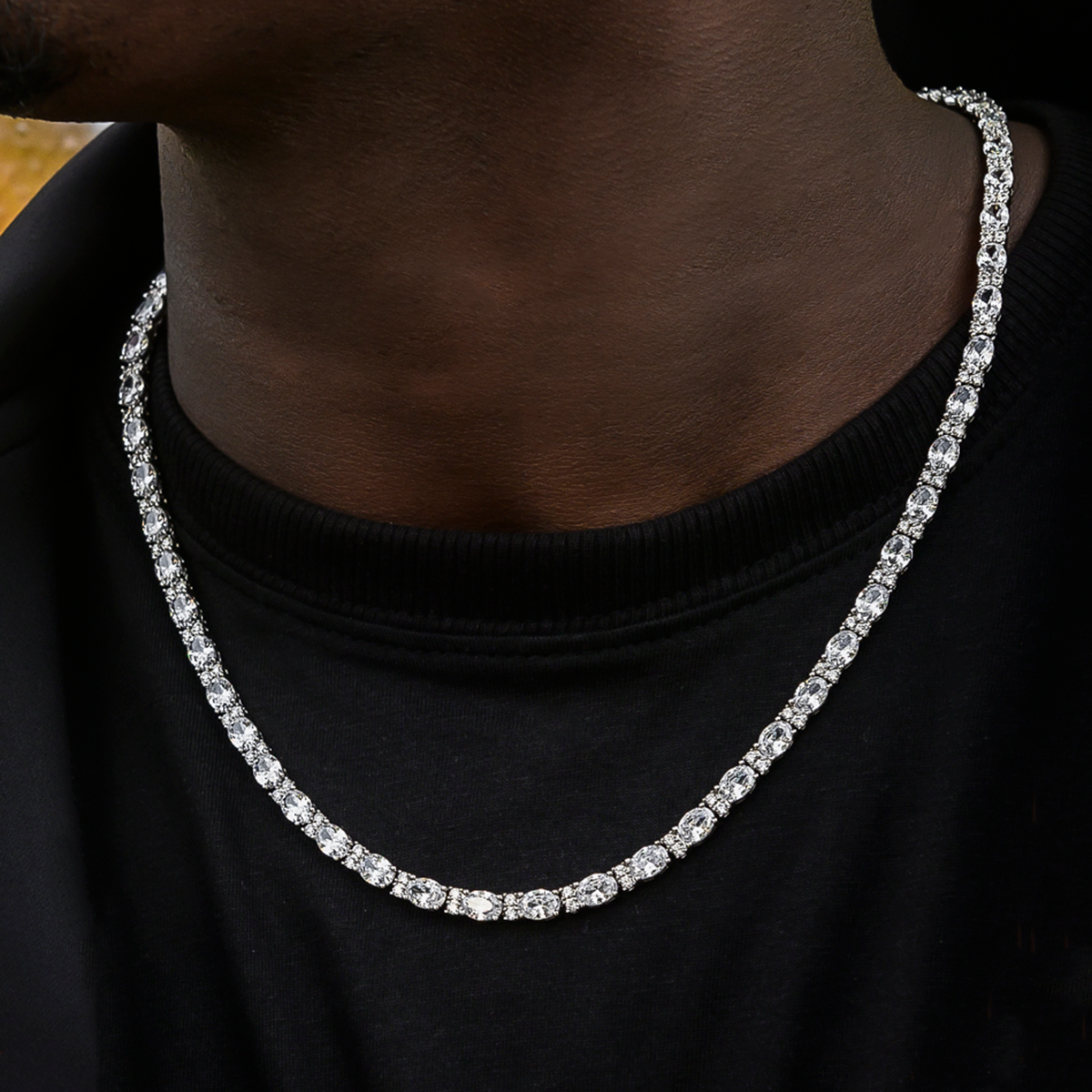 Diamond Mixed Oval Cut Tennis Chain in White Gold - 5mm