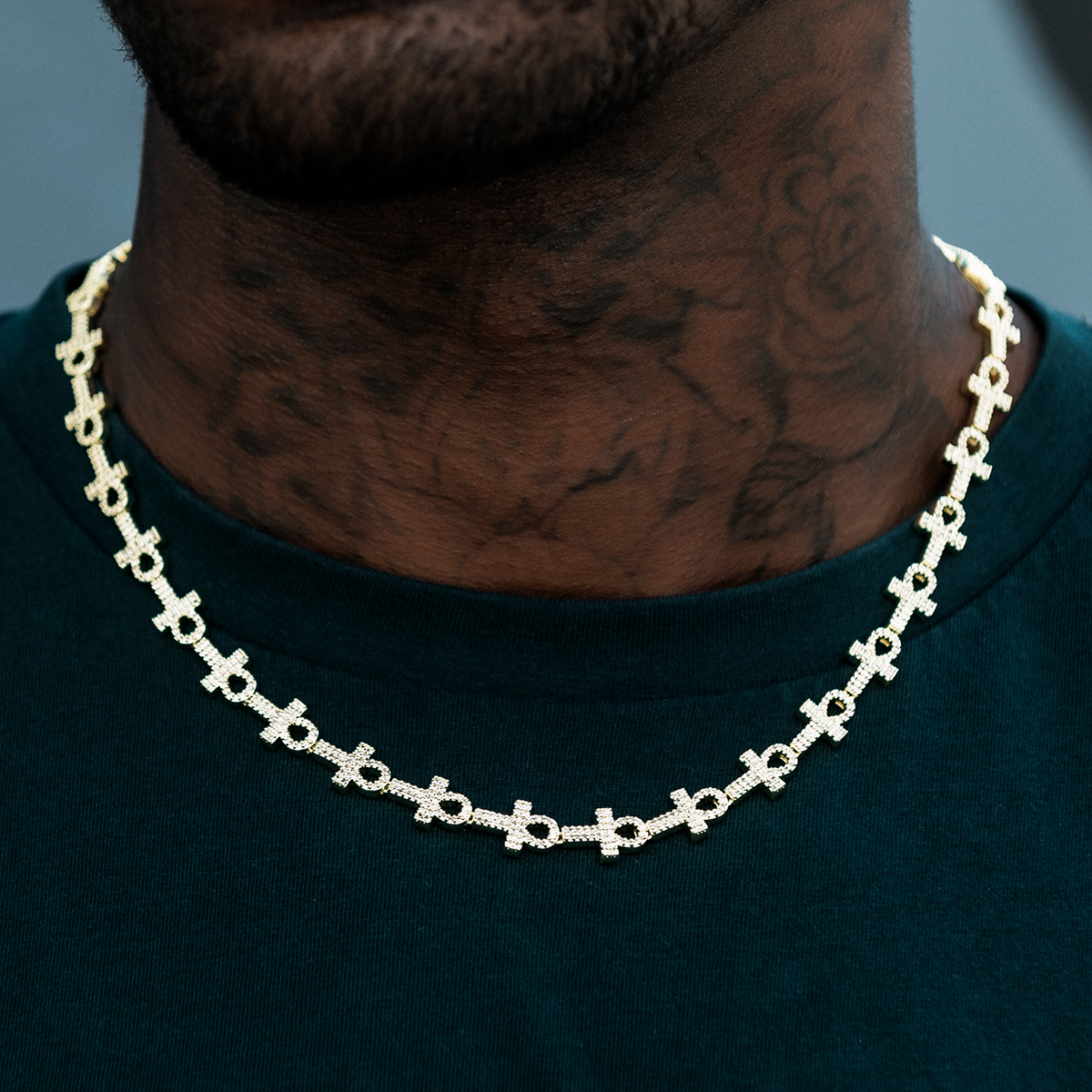 Diamond Ankh Cross Chain in Yellow Gold