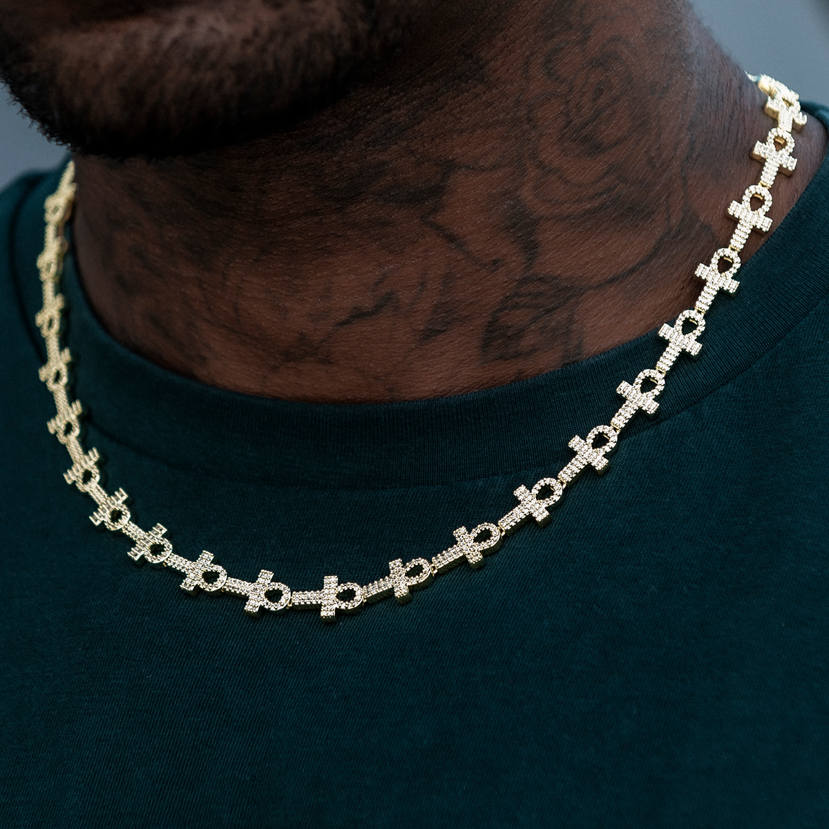 Diamond Ankh Cross Chain in Yellow Gold