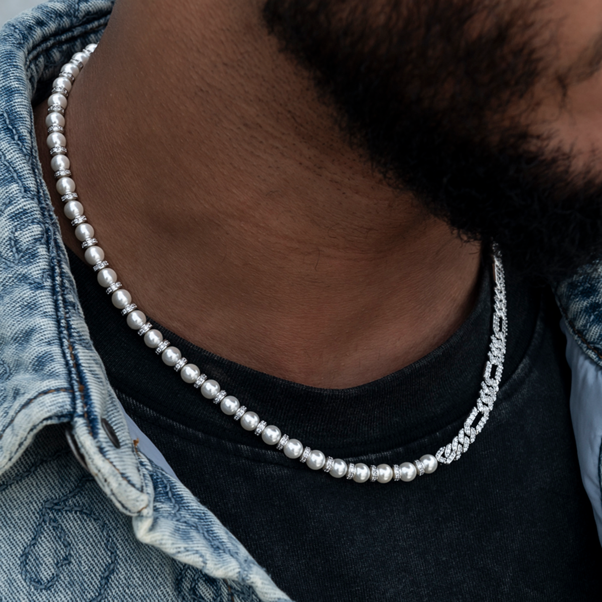 Diamond Figaro Pearl Chain
