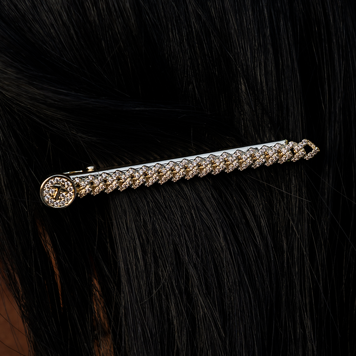 Diamond Cuban Prong Barrette in Yellow Gold- 6mm
