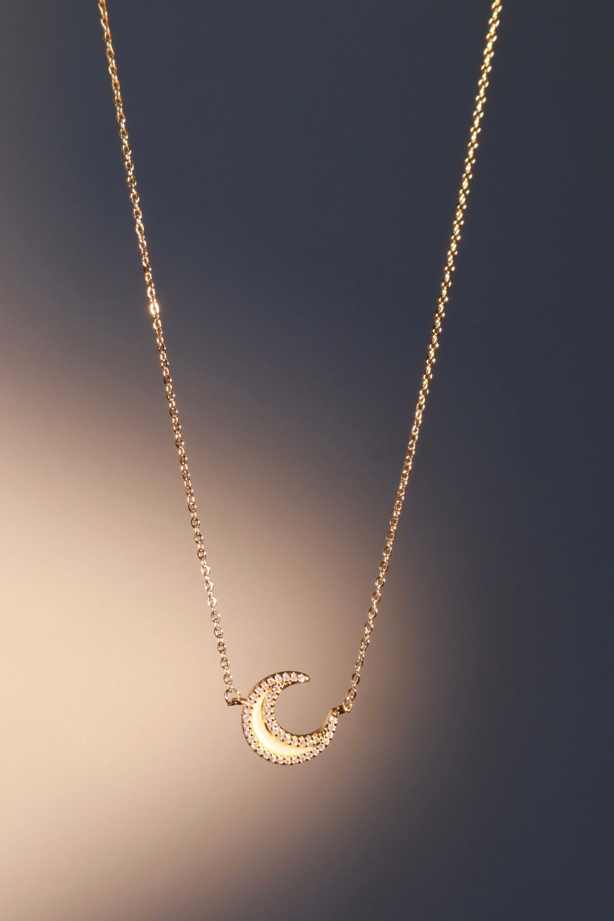 18K Real Gold Plated Diamond Shell Moon Necklace