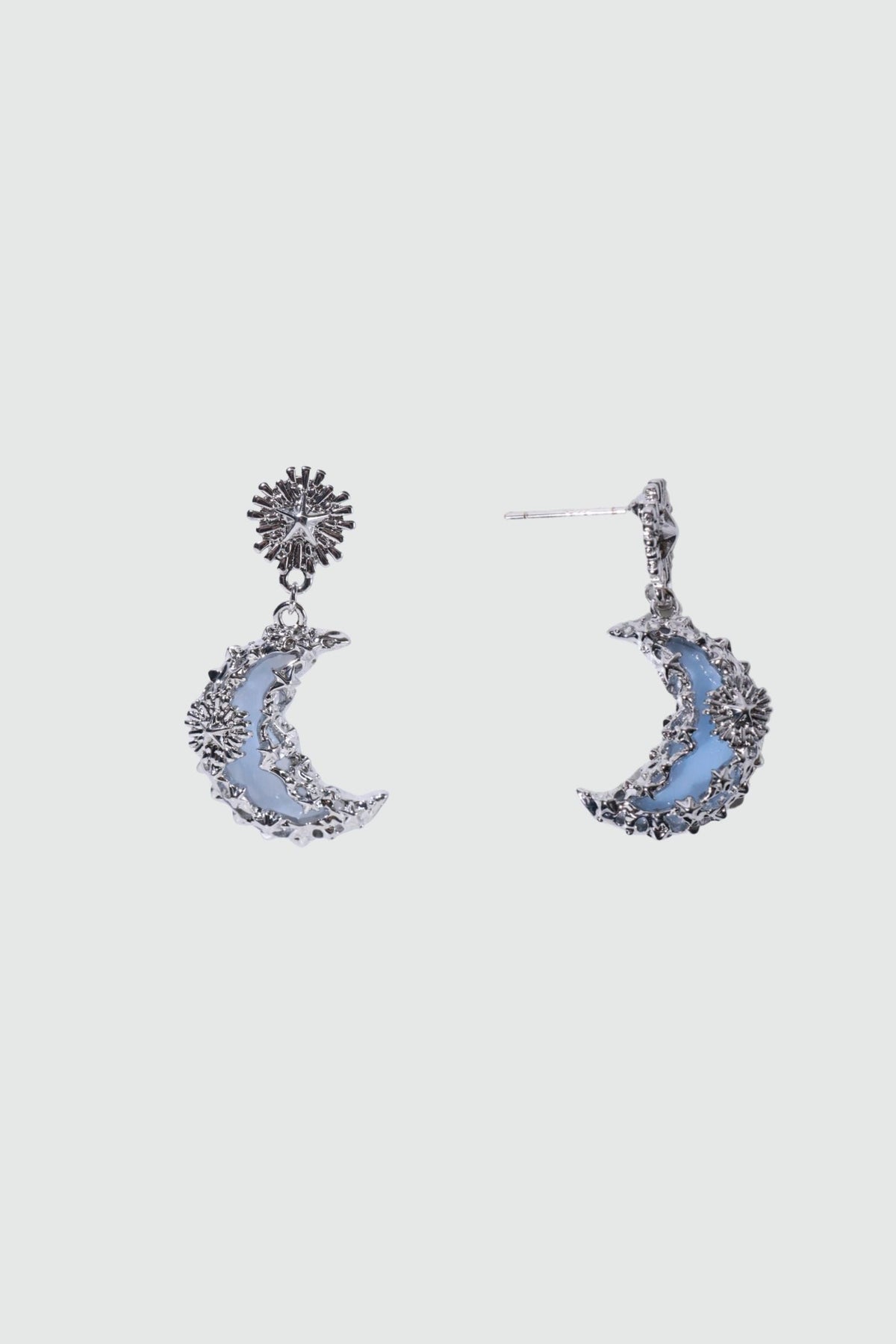 Blue Resin Moon Earrings