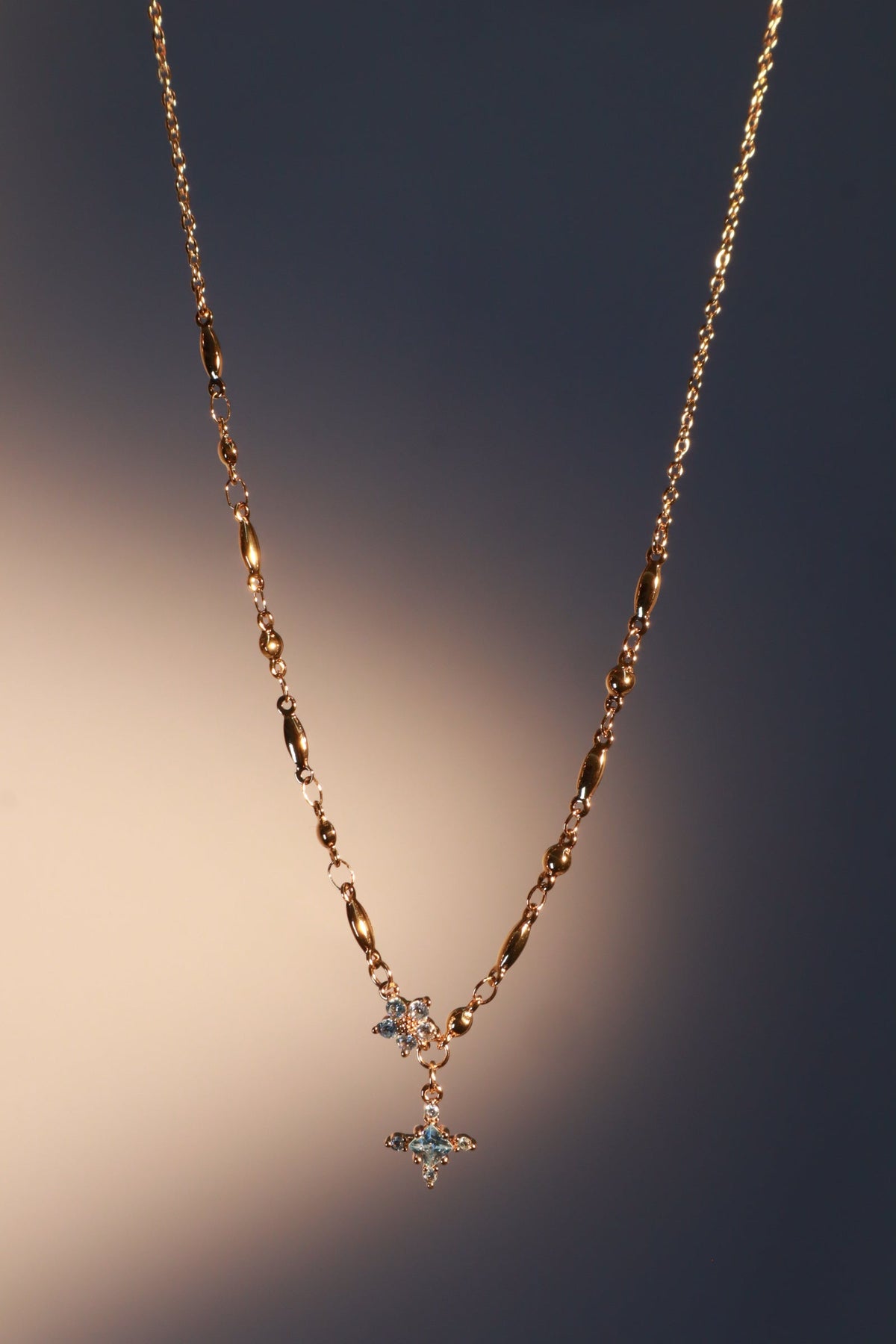 18K Real Gold Plated Topaz Starlight Cross Necklace
