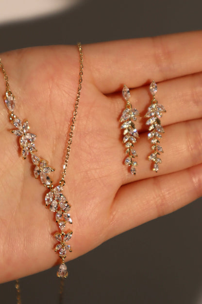 14K Real Gold Plated Diamond Leaf Necklace
