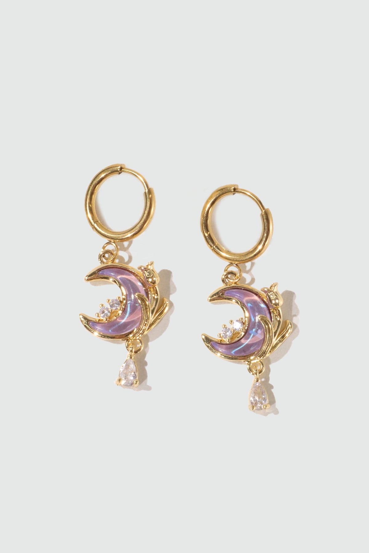 18K Real Gold Plated Moonstone Rose Moon Earrings