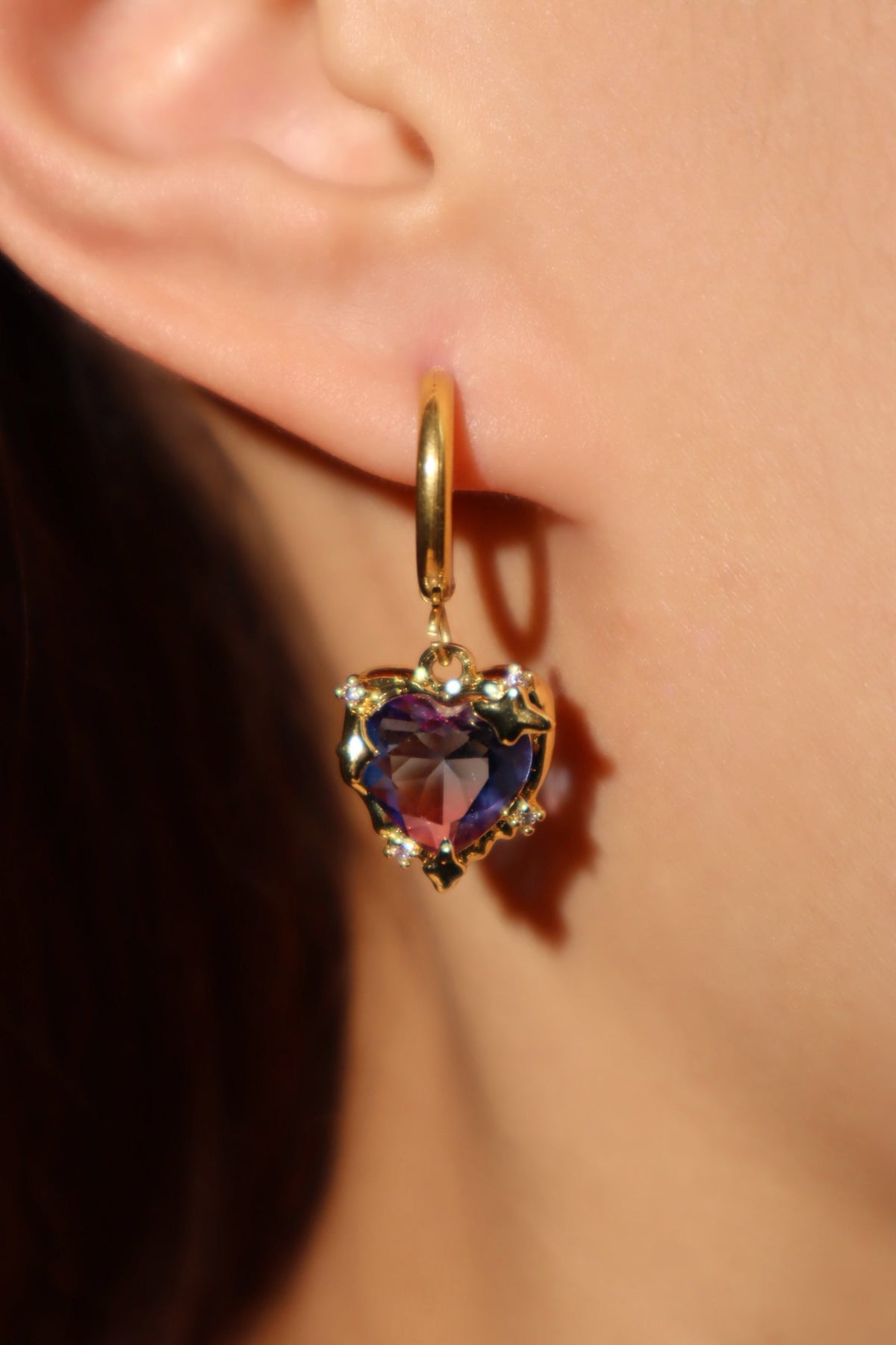 18K Real Gold Plated Gradient Heart Hoop Earrings