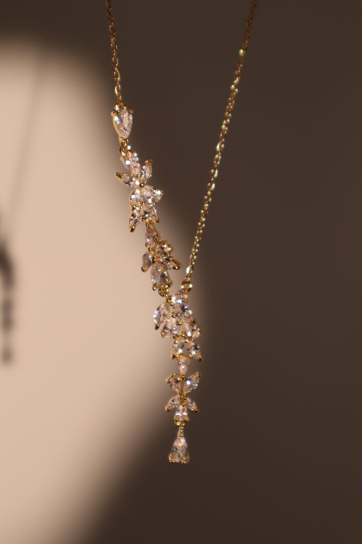 14K Real Gold Plated Diamond Leaf Necklace