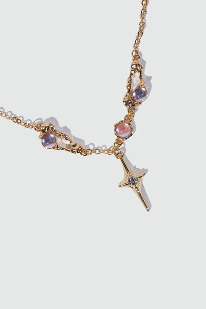 18K Real Gold Plated Moonstones Star Necklace