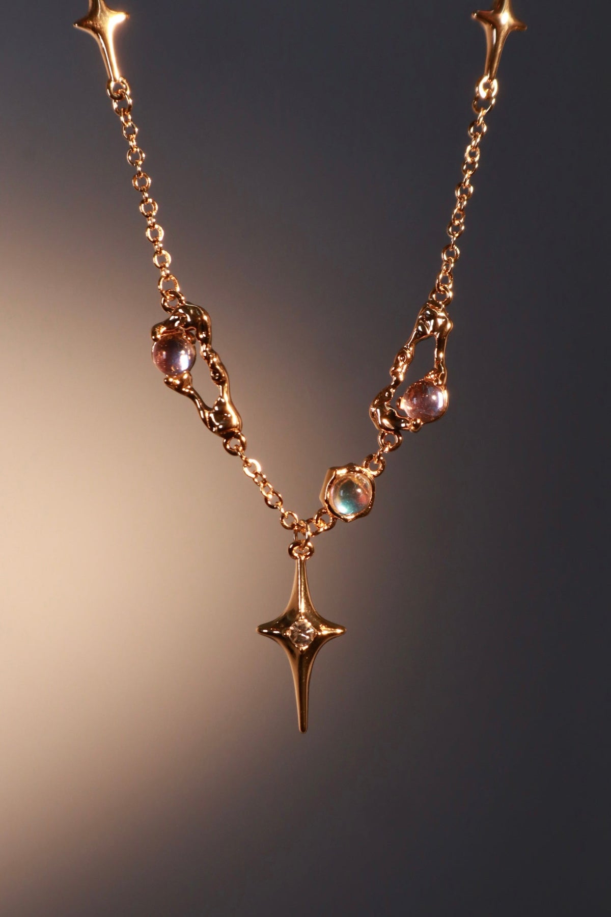 18K Real Gold Plated Moonstones Star Necklace