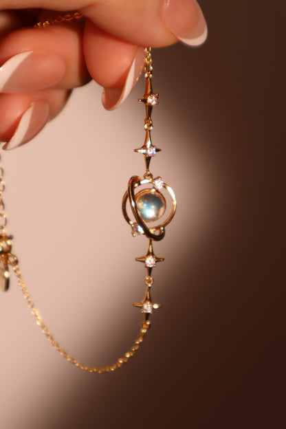 18K Real Gold Plated Moonstone Saturn Star Bracelet