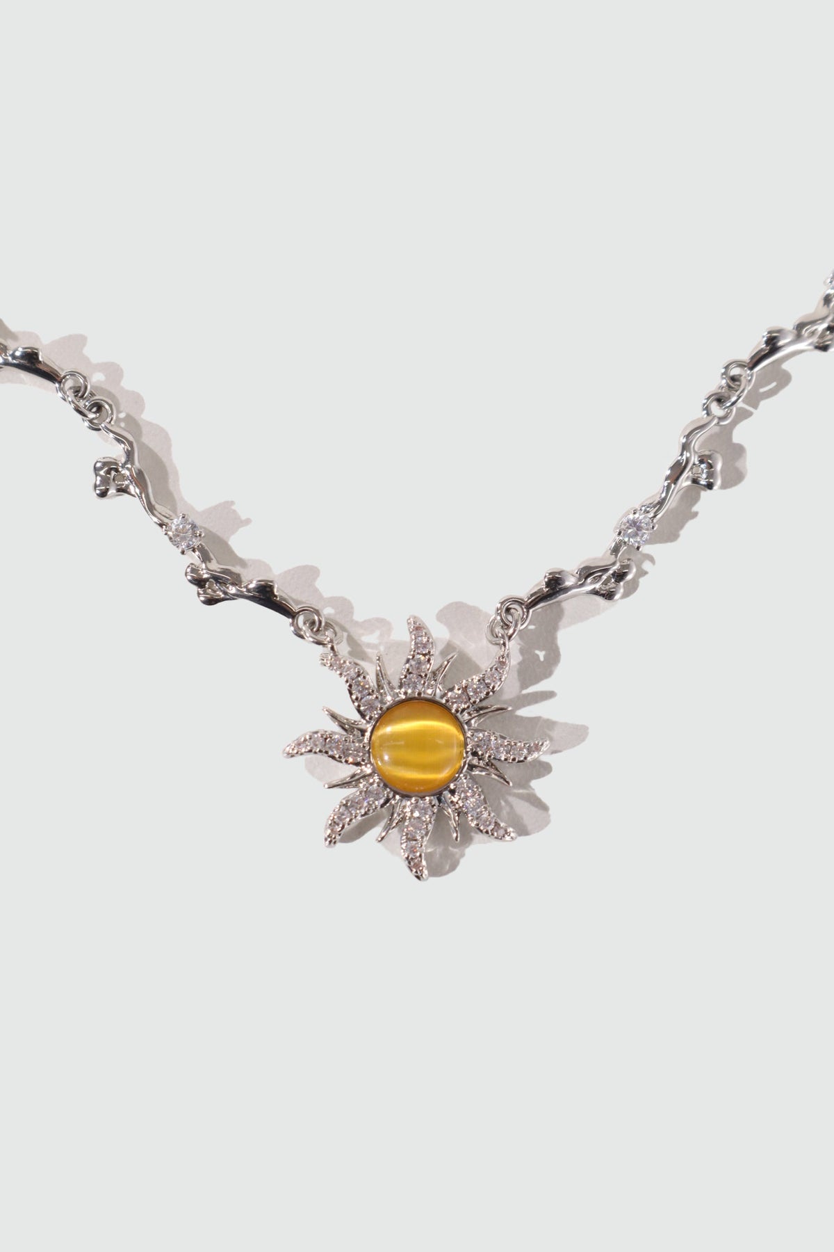 Palladium White Gold Plated Orange Opal Sun Necklace