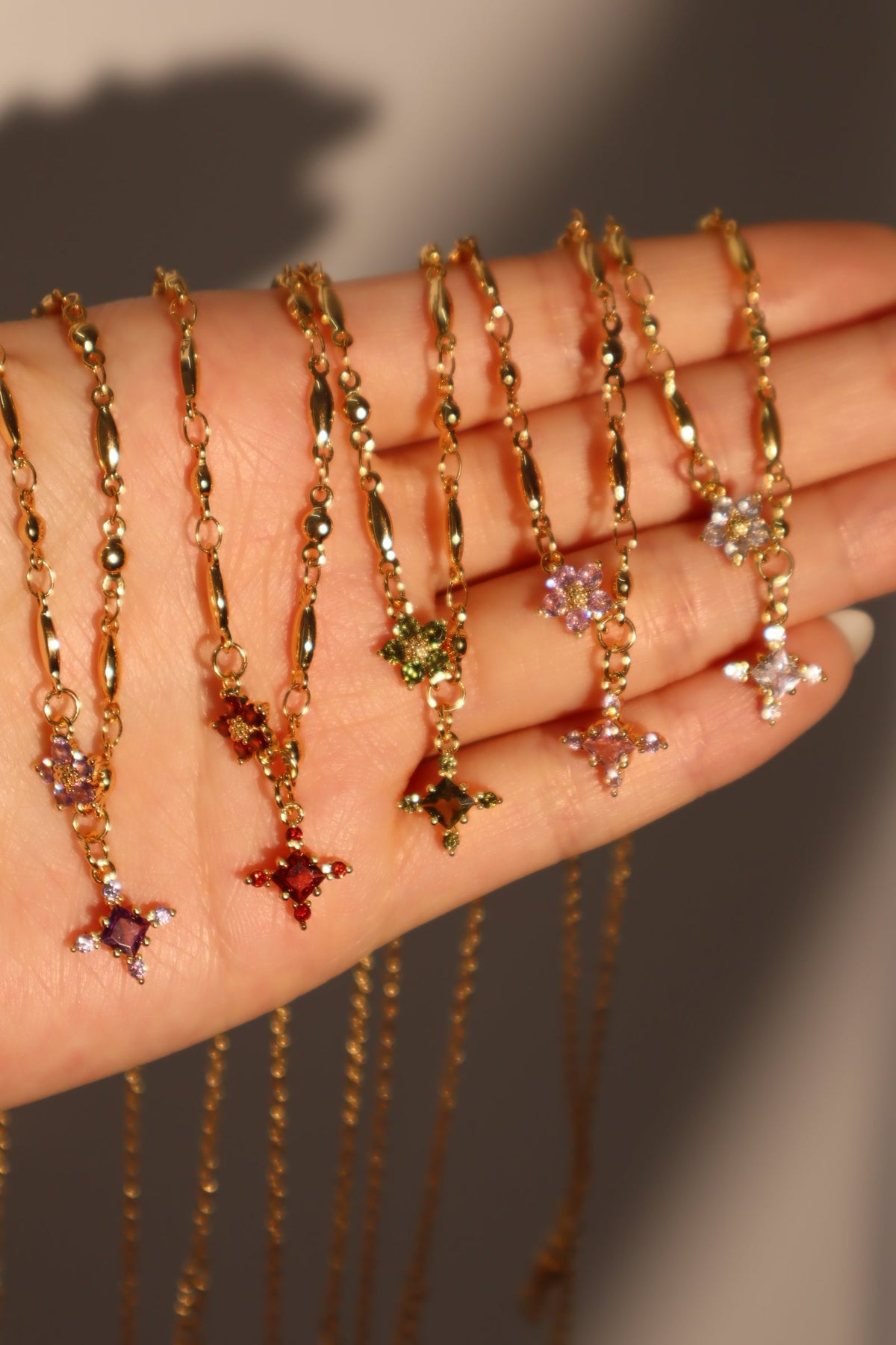 18K Real Gold Plated Garnet Starlight Cross Necklace
