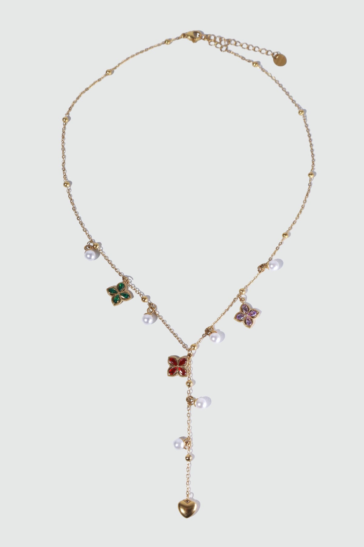 18K Gold Stainless Steel Color Petal Lariat Necklace