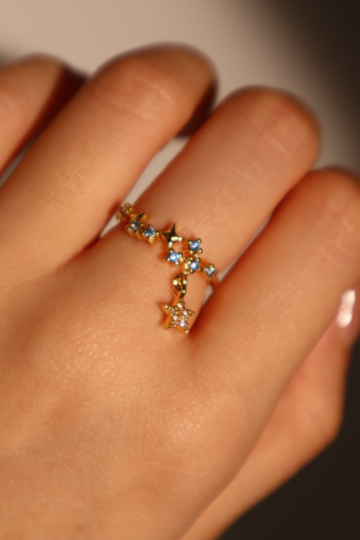 20K Real Gold Plated Blue Gem Meteor Ring