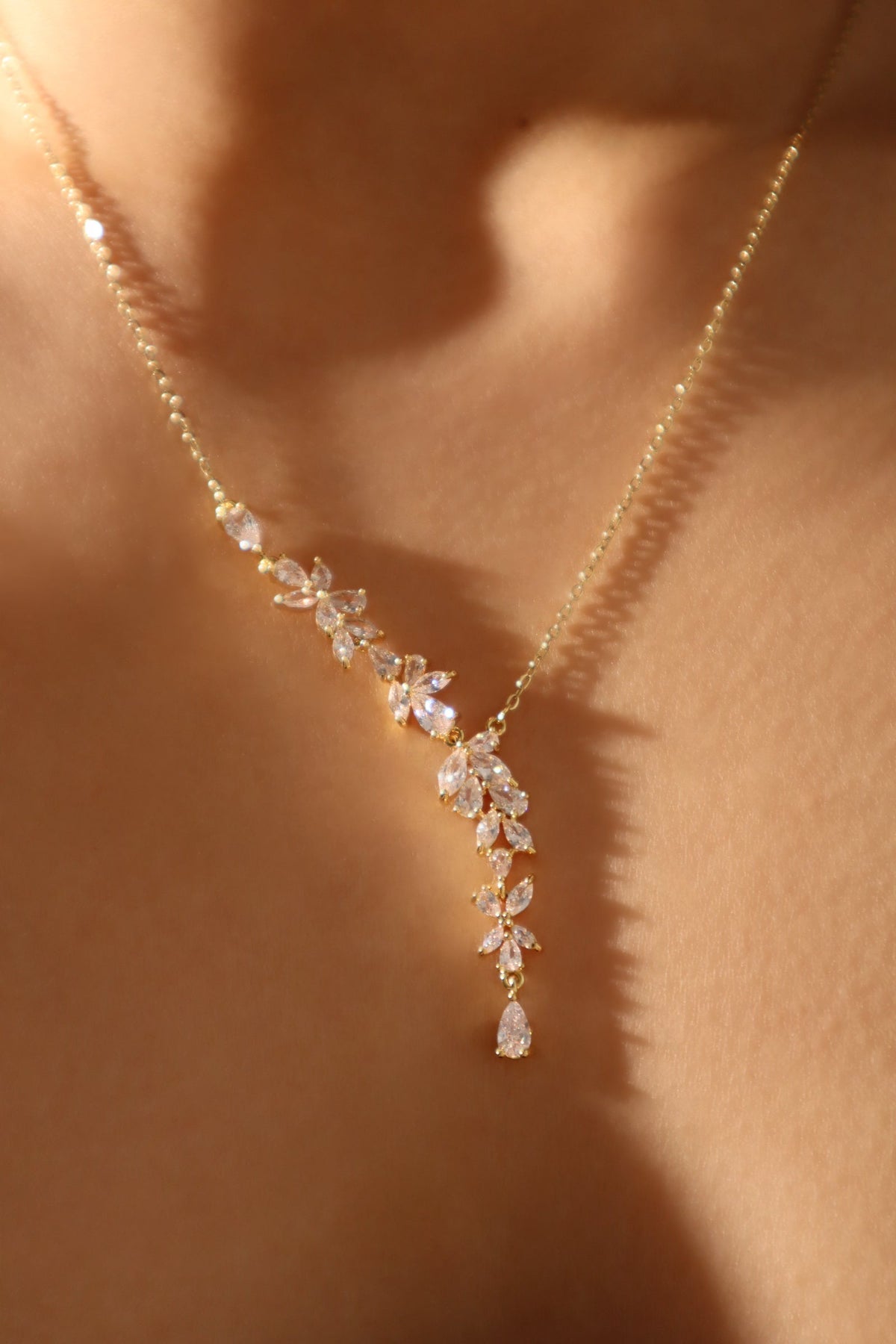 14K Real Gold Plated Diamond Leaf Necklace