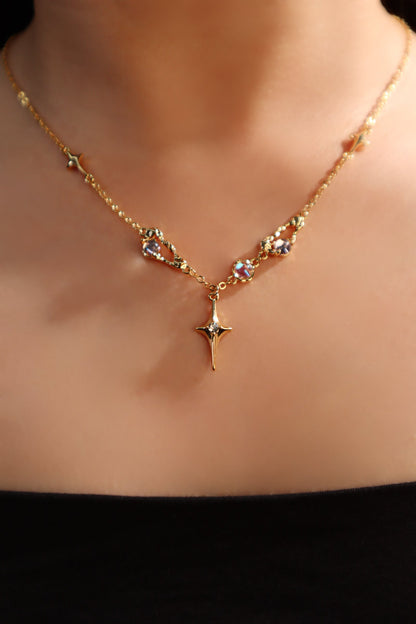 18K Real Gold Plated Moonstones Star Necklace