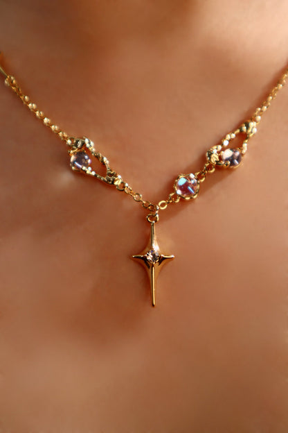 18K Real Gold Plated Moonstones Star Necklace