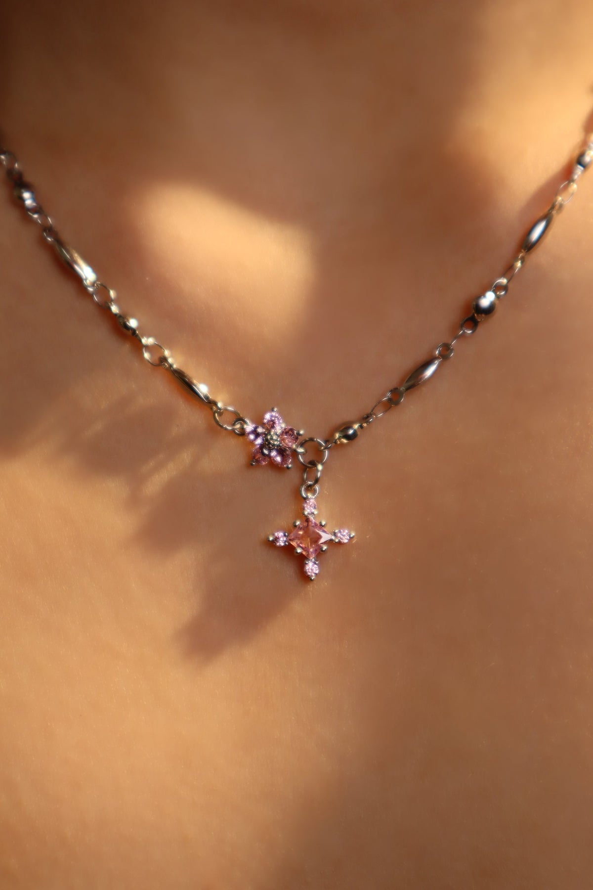 Palladium White Gold Plated Tourmaline Starlight Cross Necklace