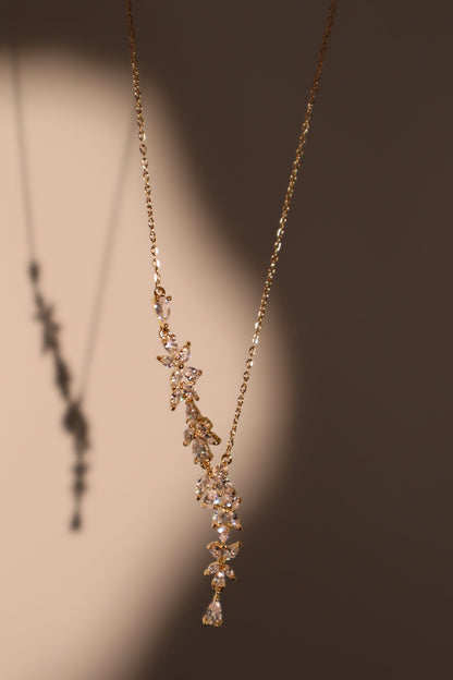 14K Real Gold Plated Diamond Leaf Necklace