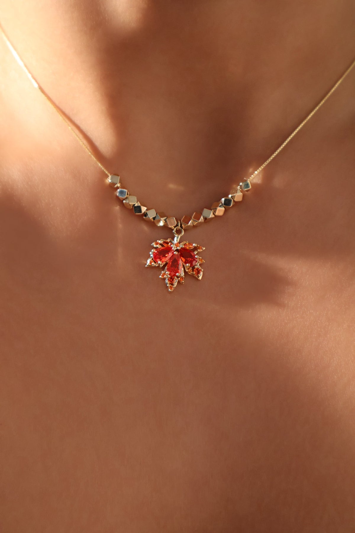 14K Real Gold Plated Maple Leaves Pendant Necklace