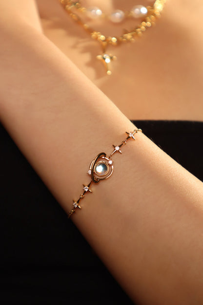 18K Real Gold Plated Moonstone Saturn Star Bracelet