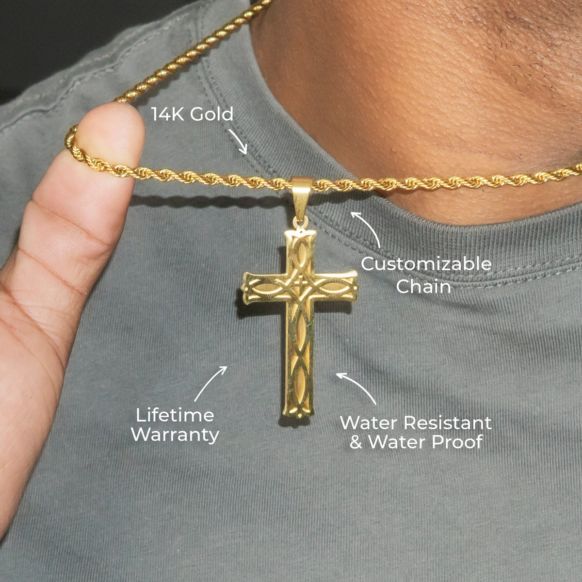 Mens Jewelry - 14K Gold Cross Necklace | Appx. 7 Grams