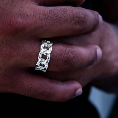 Cuban Band Ring in White Gold - 9mm