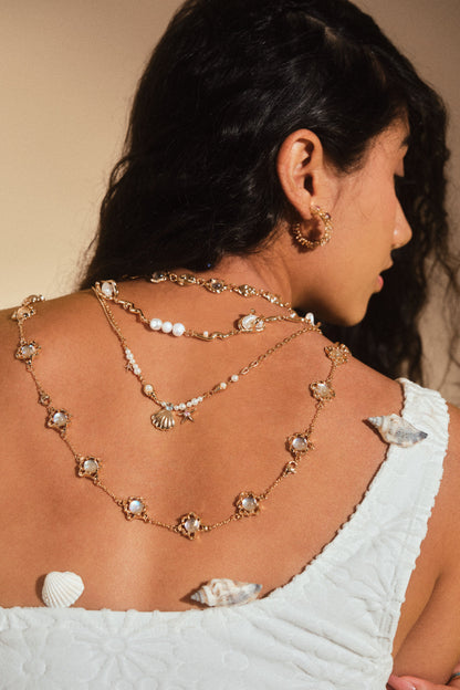 18K Real Gold Plated Sea Shell Pearls Necklace