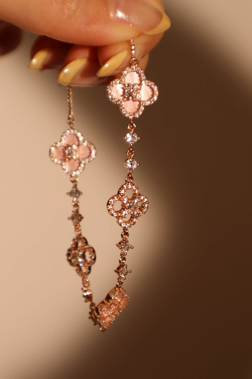 14K Rose Gold Plated Pink Lucky Leaf Shell Pearls Bracelet