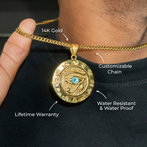 Mens Jewelry - 14K Gold Eye Of Rah Necklace | Appx. 24 Grams