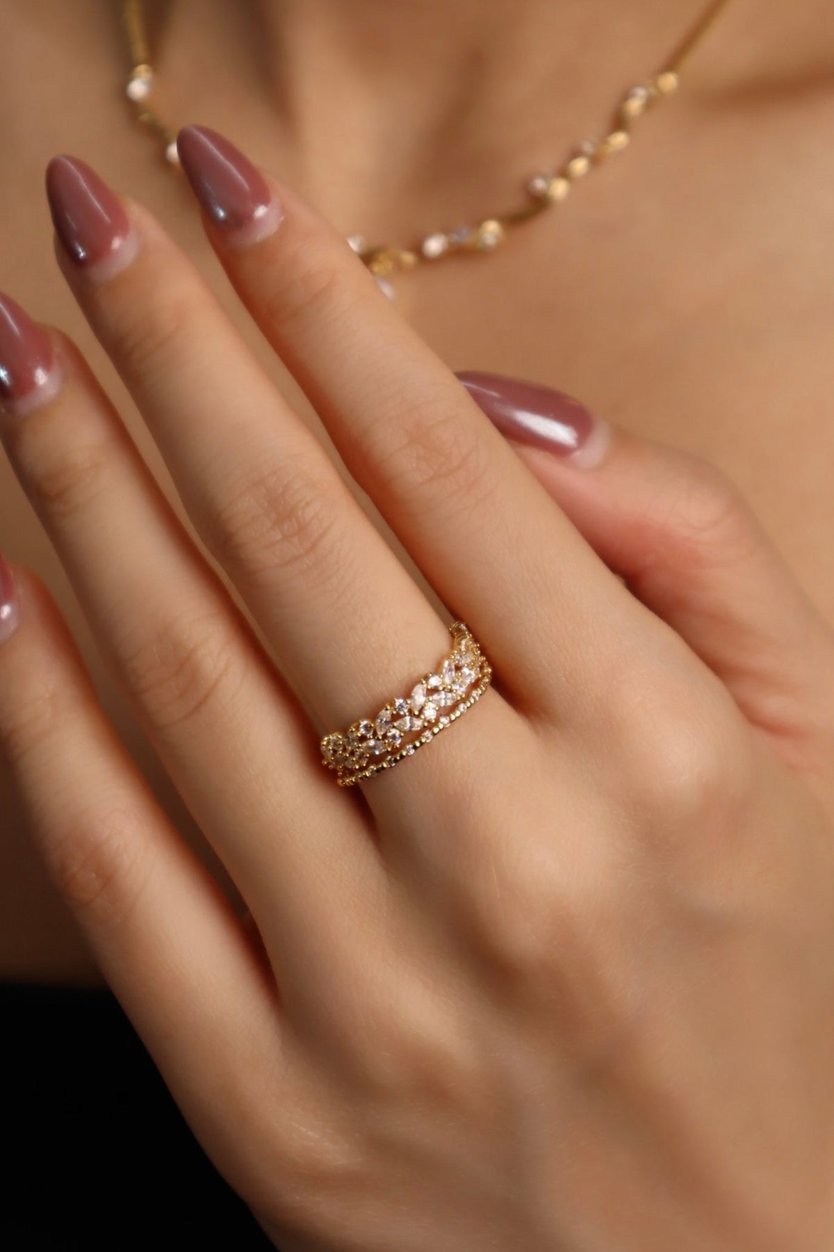 18K Real Gold Plated Thick Layers Diamond Ring