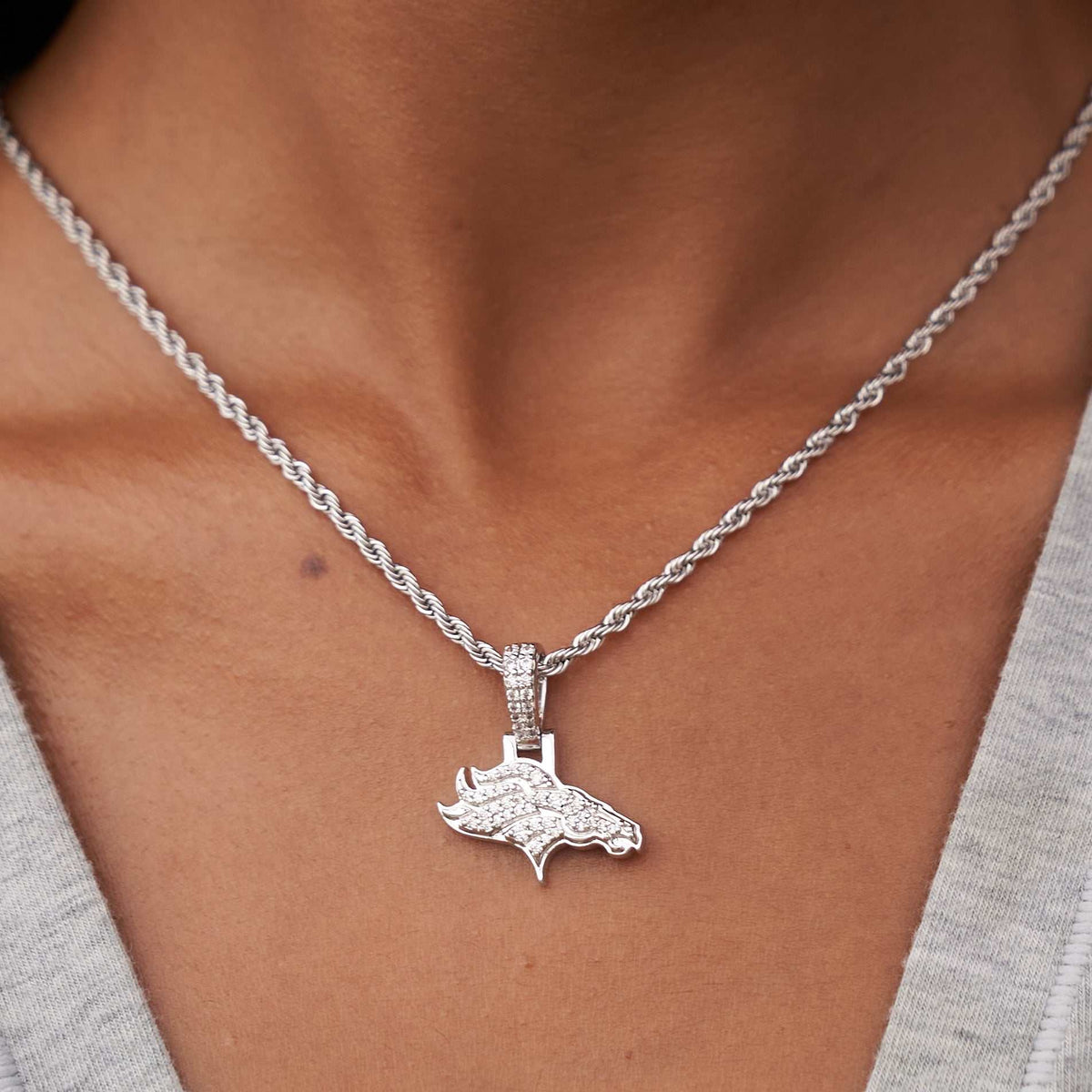 Denver Broncos Official NFL Micro Logo Pendant - White Gold